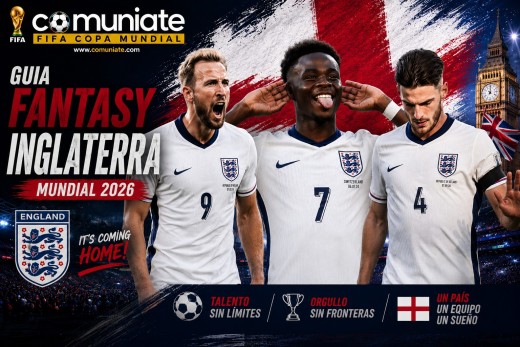 Guía Fantasy de la plantilla, alineación tipo y recomendables de Inglaterra para el Mundial 2026.